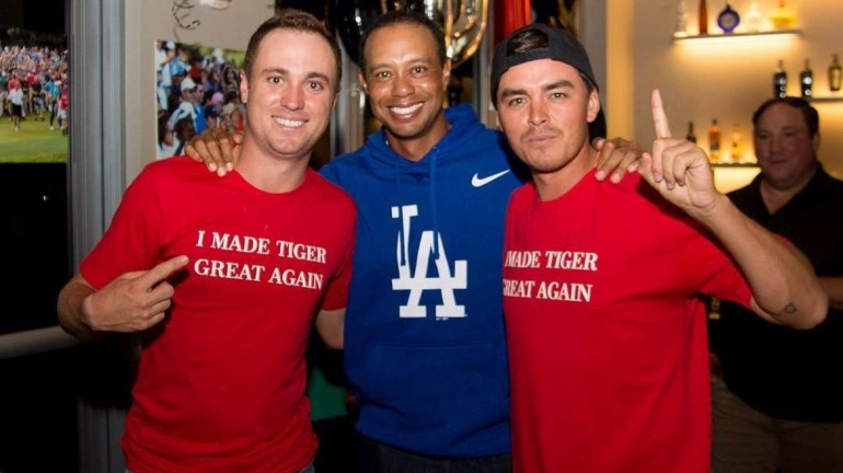 Justin Thomas, Tiger Woods a Rickie Fowler