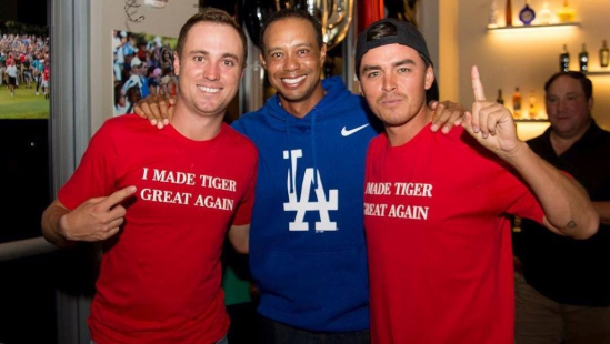 Justin Thomas, Tiger Woods a Rickie Fowler